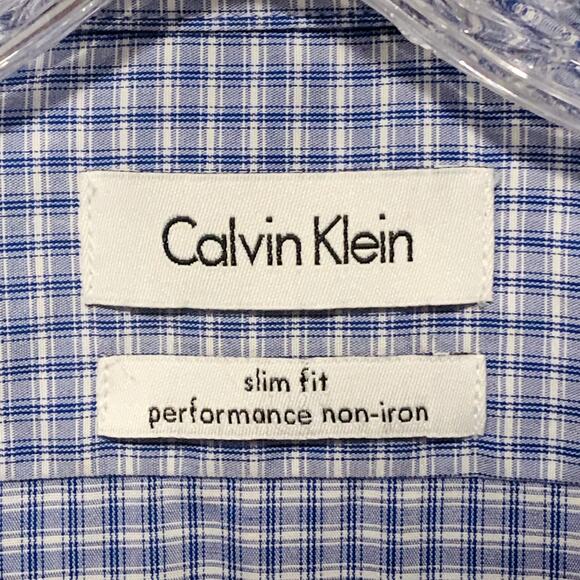 Men's CALVIN KLEIN Shirt Slim Fit 17.5 34/35 Performance Non-Iron Button Down - Picture 2 of 9